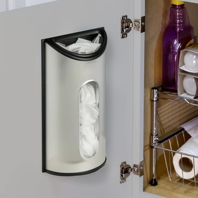 Alt view image 2 of 6 - Stainless Steel Plastic Bag Saver & Trash Bag Dispenser, Wall-Mounted Plastic Bag Organizer for Kitchen, Pantry, Garage, Durable Stainless Steel Storage for Grocery Bags and Space-Saving