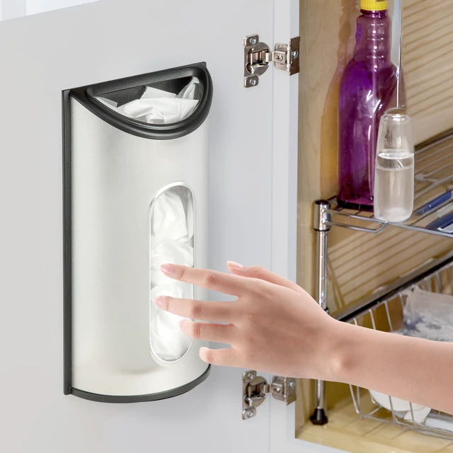 Alt view image 5 of 6 - Stainless Steel Plastic Bag Saver & Trash Bag Dispenser, Wall-Mounted Plastic Bag Organizer for Kitchen, Pantry, Garage, Durable Stainless Steel Storage for Grocery Bags and Space-Saving