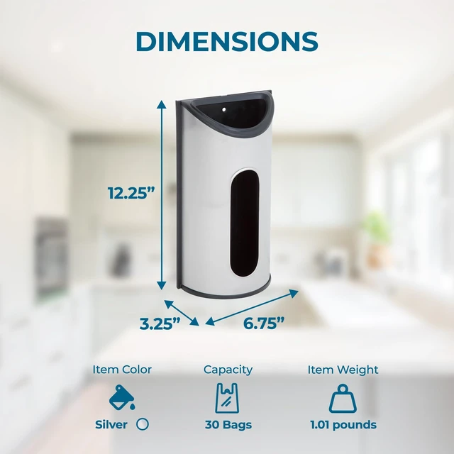 Alt view image 6 of 6 - Stainless Steel Plastic Bag Saver & Trash Bag Dispenser, Wall-Mounted Plastic Bag Organizer for Kitchen, Pantry, Garage, Durable Stainless Steel Storage for Grocery Bags and Space-Saving