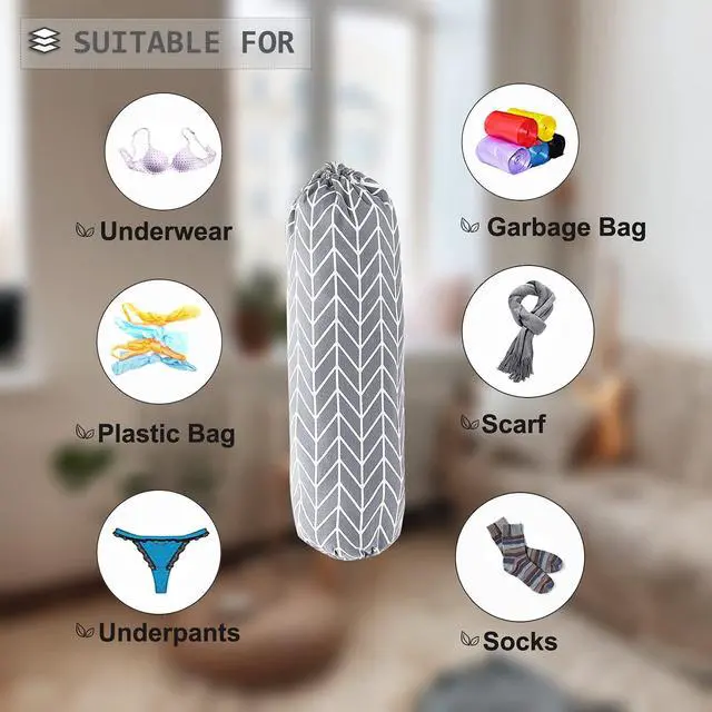 Alt view image 5 of 7 - Wall Mount Plastic Grocery Bag Organizer/Holder,Washable Shopping Bags Carrier,Storage Dispenser for Home Kitchen Travelling, Free Adjustment with Drawstring, Large, Gray, 22x9"