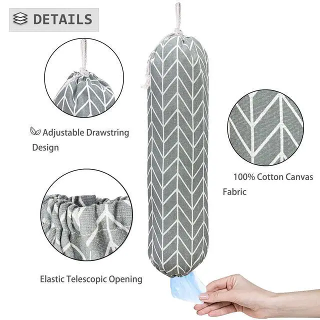 Alt view image 3 of 7 - Wall Mount Plastic Grocery Bag Organizer/Holder,Washable Shopping Bags Carrier,Storage Dispenser for Home Kitchen Travelling, Free Adjustment with Drawstring, Large, Gray, 22x9"