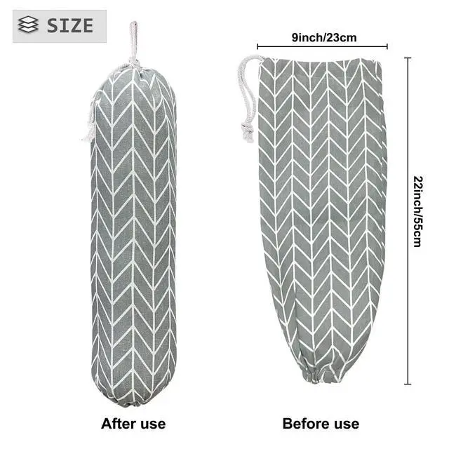 Alt view image 2 of 7 - Wall Mount Plastic Grocery Bag Organizer/Holder,Washable Shopping Bags Carrier,Storage Dispenser for Home Kitchen Travelling, Free Adjustment with Drawstring, Large, Gray, 22x9"