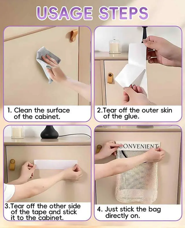Alt view image 4 of 7 - 2 Pack Grocery Bag Holder for Plastic Bags, Shopping Bag Storage Dispenser under Sink with Sticky Wall Mount