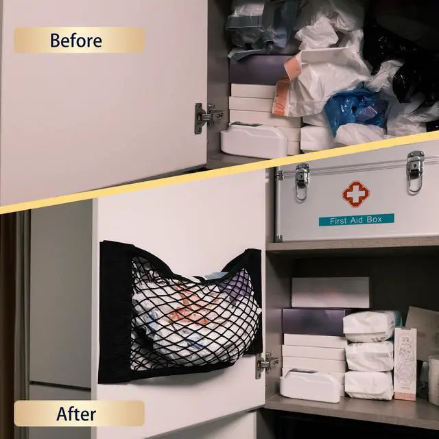 Alt view image 3 of 7 - Extra Large Trash Bag Holder Mesh Storage Net Grocery Bag Organizer Dispenser for Aluminum Foil, Garbage Bag, Plastic Wrap, Shopping Bag Under Sink Cargo Organizers for Home and Wall Mounted