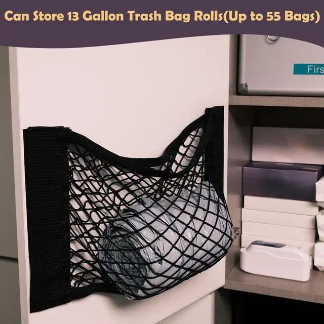 Alt view image 5 of 7 - Extra Large Trash Bag Holder Mesh Storage Net Grocery Bag Organizer Dispenser for Aluminum Foil, Garbage Bag, Plastic Wrap, Shopping Bag Under Sink Cargo Organizers for Home and Wall Mounted