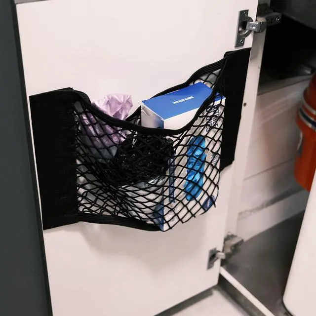 Alt view image 6 of 7 - Extra Large Trash Bag Holder Mesh Storage Net Grocery Bag Organizer Dispenser for Aluminum Foil, Garbage Bag, Plastic Wrap, Shopping Bag Under Sink Cargo Organizers for Home and Wall Mounted