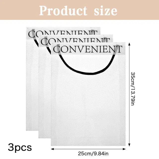 Alt view image 2 of 7 - 3 Pcs Sticky Wall Mount Trash Bag Holder Hanging Mesh Plastic Bag Dispenser Convenient Storage Organizer Foldable Net Container for Home Kitchen Bathroom Grocery Reusable Produce Tote Shopping Garbage