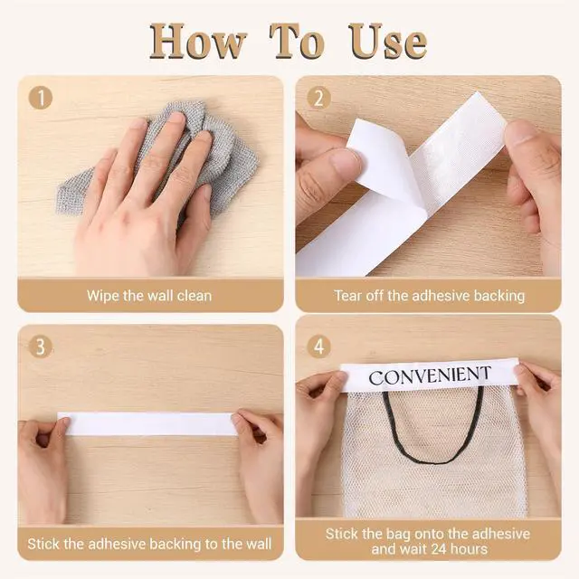 Alt view image 4 of 7 - 3 Pcs Sticky Wall Mount Trash Bag Holder Hanging Mesh Plastic Bag Dispenser Convenient Storage Organizer Foldable Net Container for Home Kitchen Bathroom Grocery Reusable Produce Tote Shopping Garbage