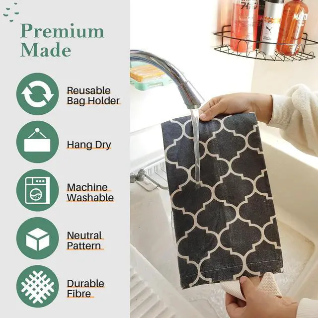 Alt view image 4 of 7 - Plastic Bag Holder, Washable Grocery Bag Holder for Plastic Bags, Strong Plastic Bag Storage Dispenser with Hanging Loop, Wall Mount Trash Bag Dispenser for Home Kitchen Cabinet (Dark Grey)