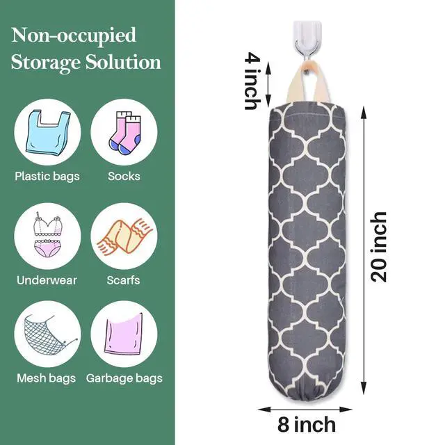Alt view image 3 of 7 - Plastic Bag Holder, Washable Grocery Bag Holder for Plastic Bags, Strong Plastic Bag Storage Dispenser with Hanging Loop, Wall Mount Trash Bag Dispenser for Home Kitchen Cabinet (Dark Grey)
