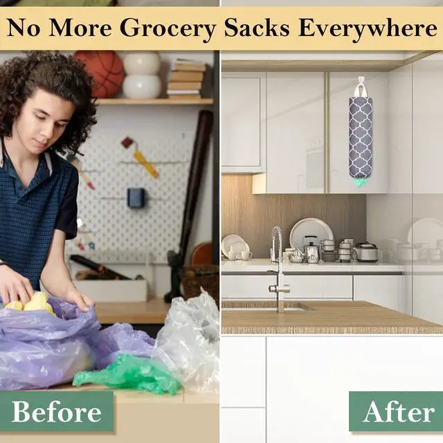 Alt view image 6 of 7 - Plastic Bag Holder, Washable Grocery Bag Holder for Plastic Bags, Strong Plastic Bag Storage Dispenser with Hanging Loop, Wall Mount Trash Bag Dispenser for Home Kitchen Cabinet (Dark Grey)