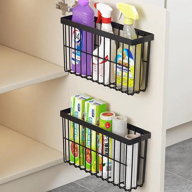 Alt view image 2 of 7 - 2 Piece Kitchen Cabinet Door Storage Box,Self Adhesive Wall Mounted Storage Boxes,Wardrobe/Bathroom/Refrigerator Small Items Organizer Storage Box (Black)