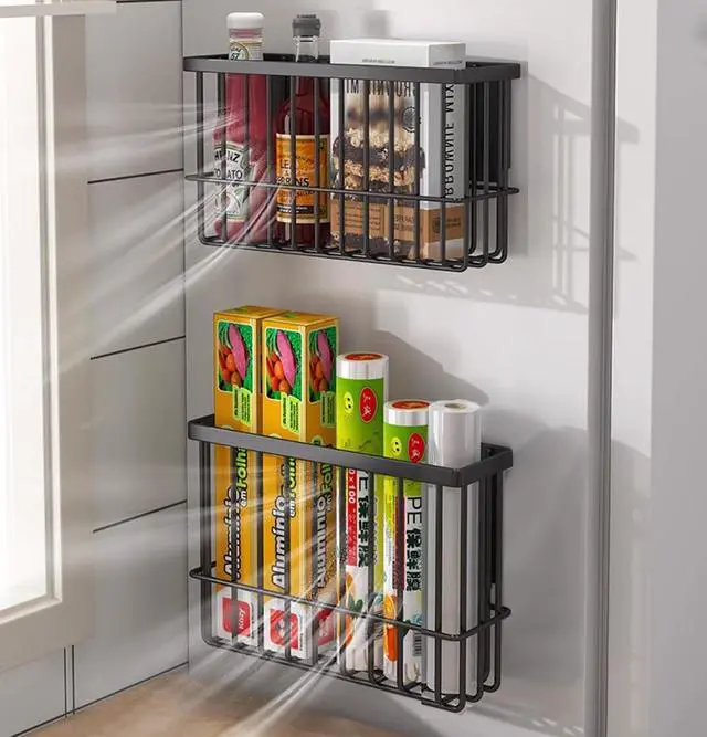 Alt view image 3 of 7 - 2 Piece Kitchen Cabinet Door Storage Box,Self Adhesive Wall Mounted Storage Boxes,Wardrobe/Bathroom/Refrigerator Small Items Organizer Storage Box (Black)