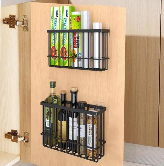 Main image of 2 Piece Kitchen Cabinet Door Storage Box,Self Adhesive Wall Mounted Storage Boxes,Wardrobe/Bathroom/Refrigerator Small Items Organizer Storage Box (Black)