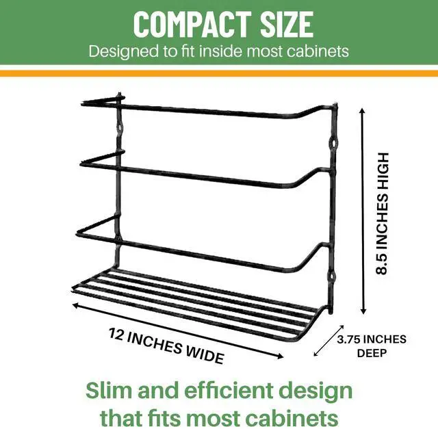 Alt view image 4 of 7 - Kitchen Wrap Organizer - Hold up to 4 Plastic, Foil, Paper, Wax - Cabinet Door, Wall Rack Basket - Sandwich, Freezer, Food Bag Storage - Laundry Supplies - Black