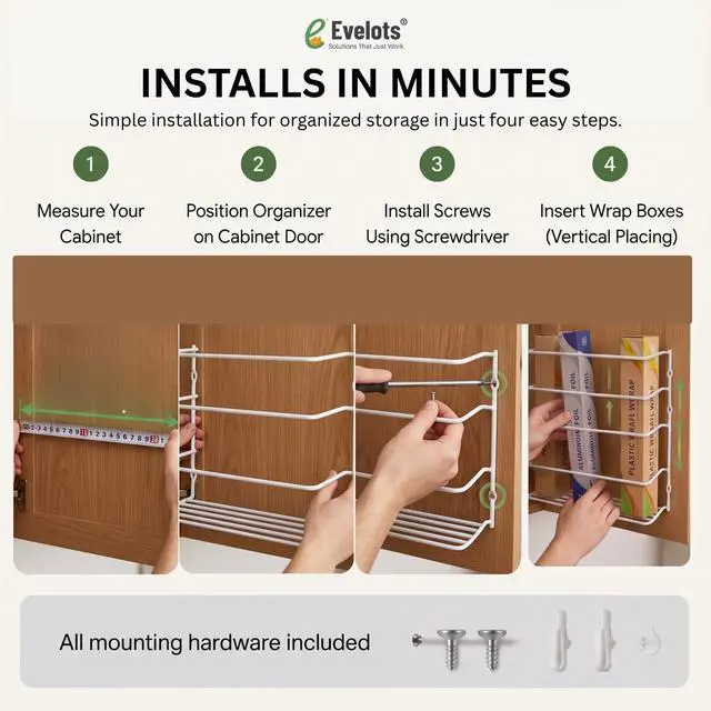 Alt view image 4 of 6 - Kitchen Wrap & Food Bag Organizer Basket, Wall or Cabinet Door Mount, 1-Pack - White