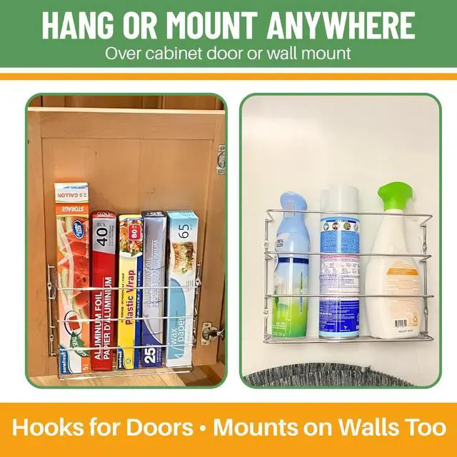 Alt view image 5 of 6 - Kitchen Wrap & Food Bag Organizer Basket, Wall or Cabinet Door Mount, 1-Pack - White