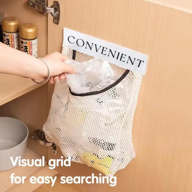 Alt view image 2 of 7 - 2Pcs Sticky Wall Mount Trash Bag Holder Dispenser - Under Sink & Cabinet Door Adhesive Organizer for Kitchen, Bathroom, Car, Laundry - Reusable Mesh Storage Bags JREEPEE