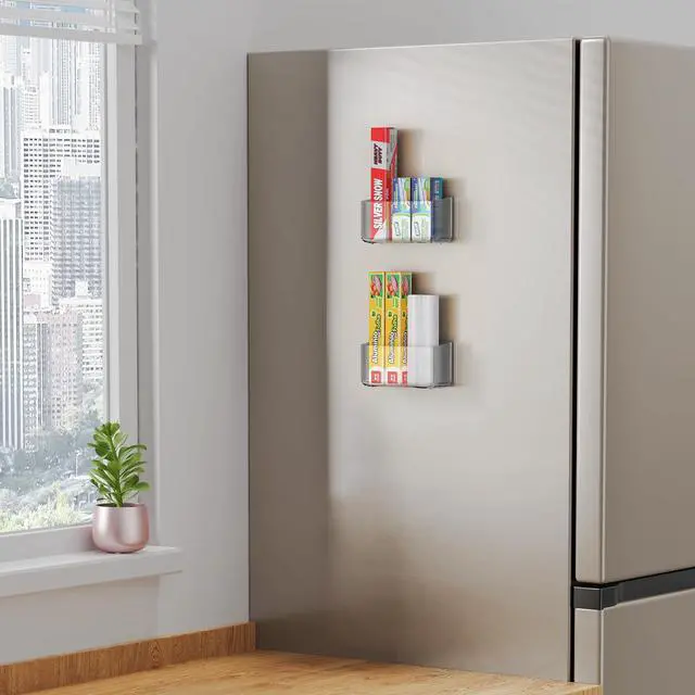 Alt view image 7 of 7 - Cruet stands, 2 Pack Cabinet Door Organizers Plastic Wrap Holders for Kitchen Organizers, No drilling Wall Door Mount Kitchen Wrap Rack for Foil Wrap, Cling Wrap, and Food Bags, Clear