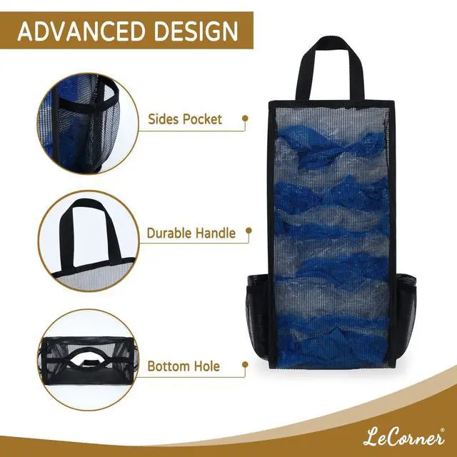 Alt view image 3 of 7 - Plastic Bag Holder, Large Capacity Grocery Bag Holder, Breathable Mesh Plastic Bag Holders for Grocery Bags Storage, Lightweight Trash Bag Holder Dispenser Organizer, Black