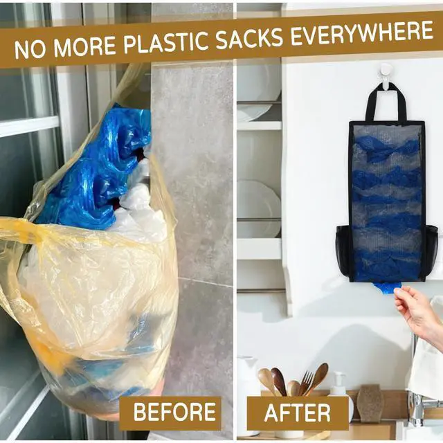 Alt view image 7 of 7 - Plastic Bag Holder, Large Capacity Grocery Bag Holder, Breathable Mesh Plastic Bag Holders for Grocery Bags Storage, Lightweight Trash Bag Holder Dispenser Organizer, Black