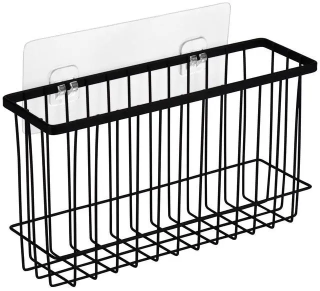 Main image of Wall Door Adhesive Kitchen Wrap Organizer Rack, No Drilling, Black