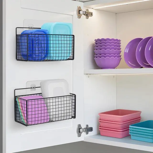 Main image of 2 Pack Large Adhesive Kitchen Cabinet Door Organizer - Lid Organizer Inside Cabinet Wall Mounted Pantry Door Caddy for Kitchen Containers Lid Kitchen Under Sink Basket
