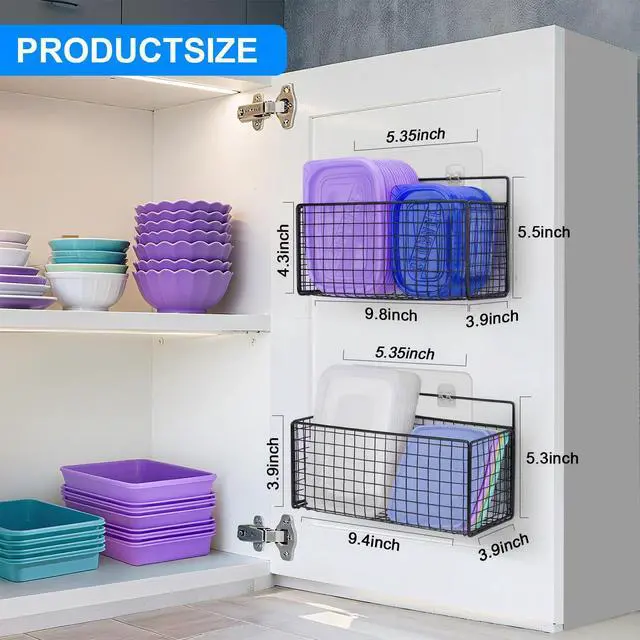Alt view image 2 of 7 - 2 Pack Large Adhesive Kitchen Cabinet Door Organizer - Lid Organizer Inside Cabinet Wall Mounted Pantry Door Caddy for Kitchen Containers Lid Kitchen Under Sink Basket