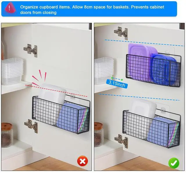 Alt view image 4 of 7 - 2 Pack Large Adhesive Kitchen Cabinet Door Organizer - Lid Organizer Inside Cabinet Wall Mounted Pantry Door Caddy for Kitchen Containers Lid Kitchen Under Sink Basket