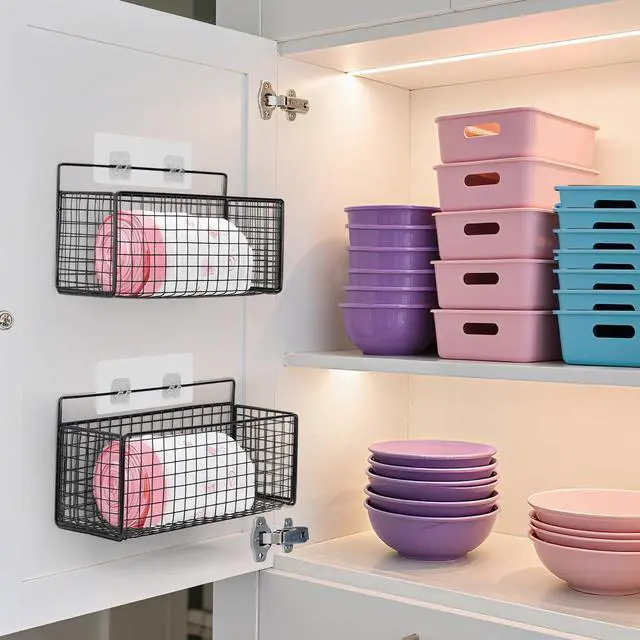 Alt view image 7 of 7 - 2 Pack Large Adhesive Kitchen Cabinet Door Organizer - Lid Organizer Inside Cabinet Wall Mounted Pantry Door Caddy for Kitchen Containers Lid Kitchen Under Sink Basket