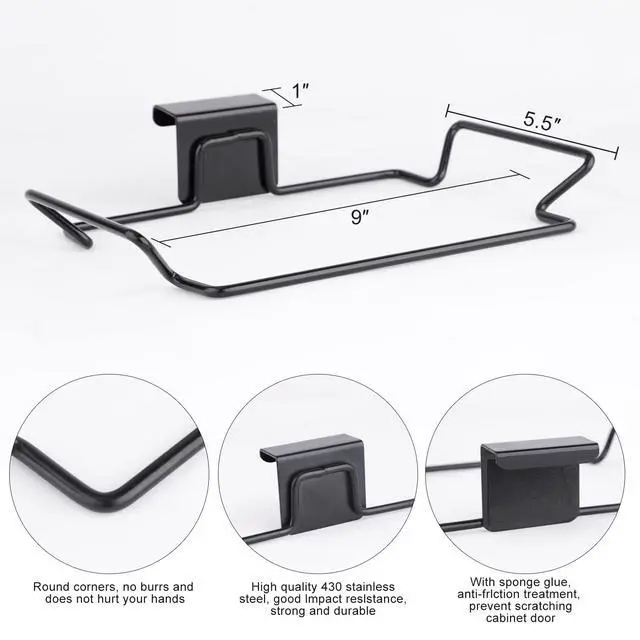 Alt view image 2 of 7 - Large Stainless Steel Trash Bag Holder for Kitchen Cabinets Doors and Cupboards, Black