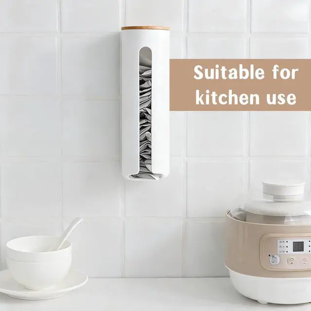 Alt view image 3 of 7 - Grocery Bag Holder Wall for Plastic Bag,Mounted with Wood Lid - Plastic Bag Holder with Suction Cup for Kitchen