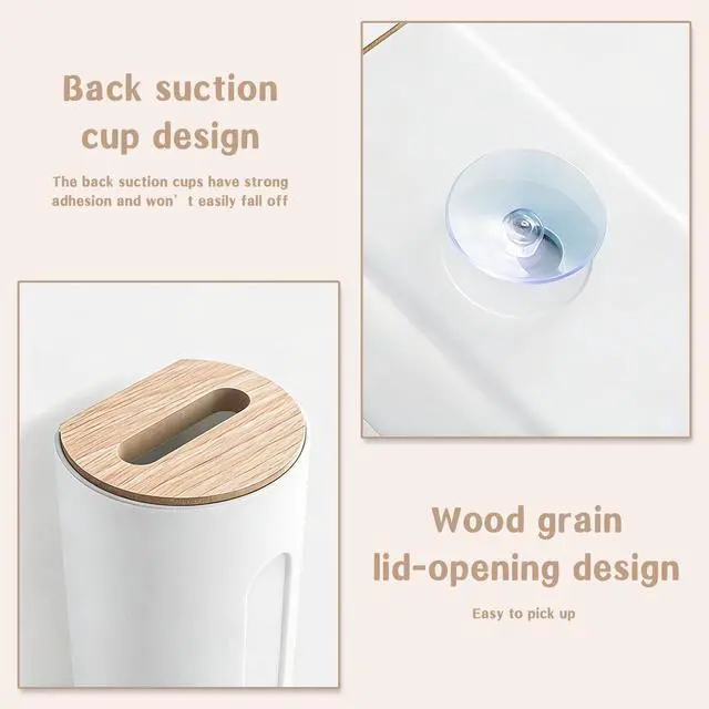 Alt view image 4 of 7 - Grocery Bag Holder Wall for Plastic Bag,Mounted with Wood Lid - Plastic Bag Holder with Suction Cup for Kitchen