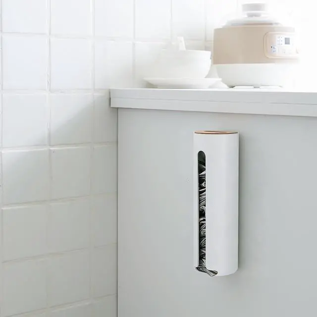 Alt view image 7 of 7 - Grocery Bag Holder Wall for Plastic Bag,Mounted with Wood Lid - Plastic Bag Holder with Suction Cup for Kitchen