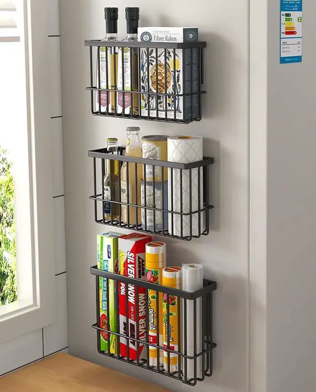 Main image of 3 Piece Kitchen Cabinet Door Storage Box,Self Adhesive Wall Mounted Storage Boxes,Wardrobe/Bathroom/Refrigerator Small Items Organizer Storage Box (Black3)