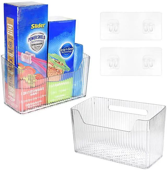 Alt view image 3 of 7 - 2 Pack Adhesive Cabinet Door Organizer Storage Caddy, Clear Lid Organizer Inside Cabinet Wall Mounted Pantry Door Caddy for Food Container Lid Kitchen Under Sink Basket (Clear)