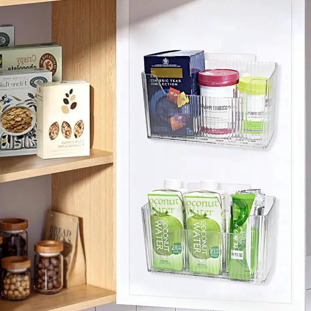 Alt view image 7 of 7 - 2 Pack Adhesive Cabinet Door Organizer Storage Caddy, Clear Lid Organizer Inside Cabinet Wall Mounted Pantry Door Caddy for Food Container Lid Kitchen Under Sink Basket (Clear)