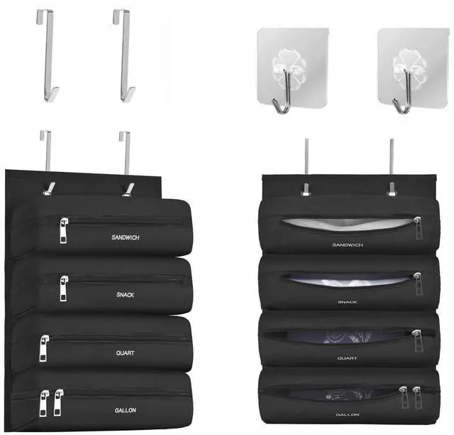 Main image of Zipper Bag Organizer Compatible with Gallon, Quart, Sandwich & Snack Food Storage Bag, Kitchen Plastic Bag Storage Organizer for Kitchen RV Camper (Black)