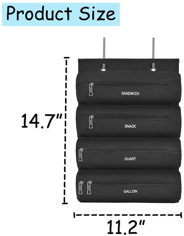 Alt view image 3 of 6 - Zipper Bag Organizer Compatible with Gallon, Quart, Sandwich & Snack Food Storage Bag, Kitchen Plastic Bag Storage Organizer for Kitchen RV Camper (Black)