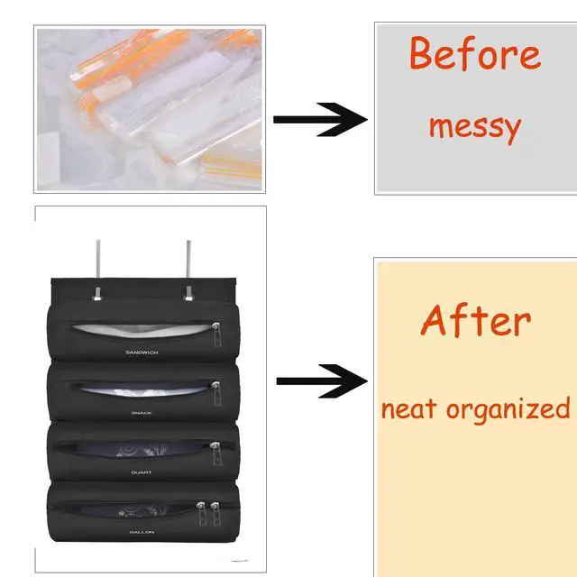 Alt view image 5 of 6 - Zipper Bag Organizer Compatible with Gallon, Quart, Sandwich & Snack Food Storage Bag, Kitchen Plastic Bag Storage Organizer for Kitchen RV Camper (Black)