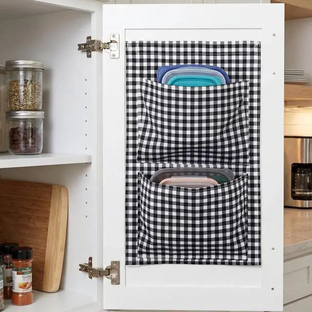 Main image of 2 Pack Adhesive Cabinet Door Organizer Bag 18" x 12" Adhesive Strap Waterproof Wall Hanging Storage Bag Inside Cabinet Door Hanging Storage Basket with Pockets for Kitchen Office(Black)