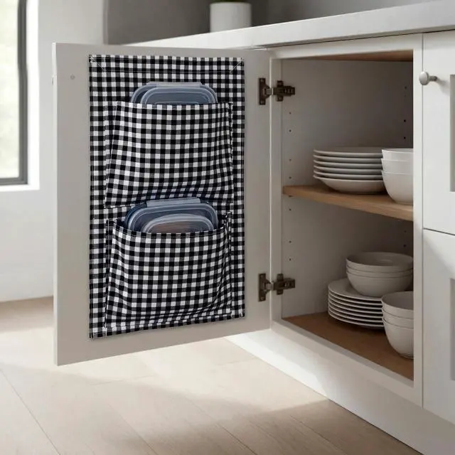 Alt view image 5 of 6 - 2 Pack Adhesive Cabinet Door Organizer Bag 18" x 12" Adhesive Strap Waterproof Wall Hanging Storage Bag Inside Cabinet Door Hanging Storage Basket with Pockets for Kitchen Office(Black)