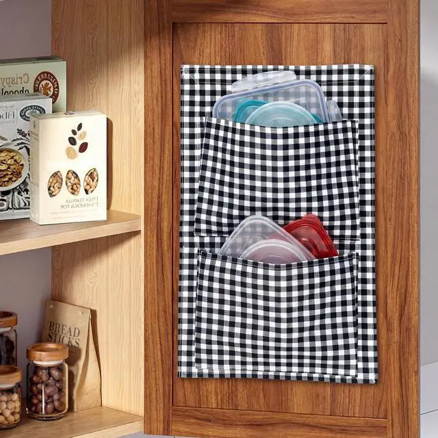 Alt view image 4 of 6 - 2 Pack Adhesive Cabinet Door Organizer Bag 18" x 12" Adhesive Strap Waterproof Wall Hanging Storage Bag Inside Cabinet Door Hanging Storage Basket with Pockets for Kitchen Office(Black)