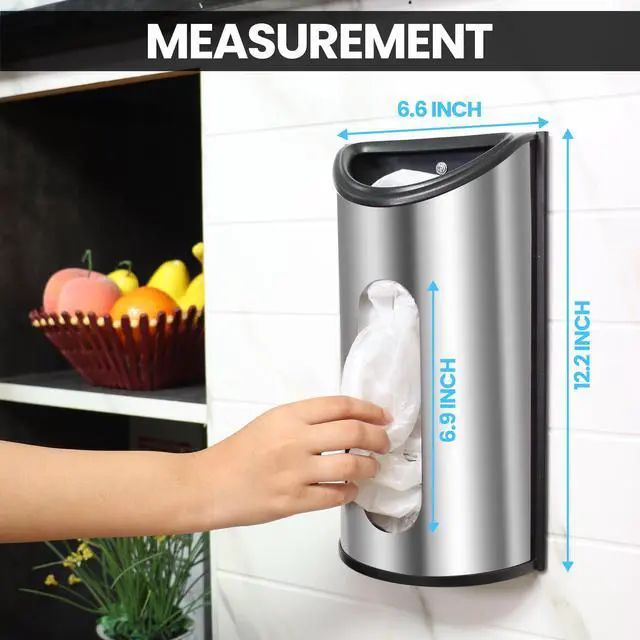 Alt view image 2 of 5 - Wall-Mounted Stainless Steel Grocery Bag Holder & Dispenser, Space-Saving Plastic Bag Holder for Kitchen, Pantry or Cabinet, Reusable Plastic Bag Organizer, Silver