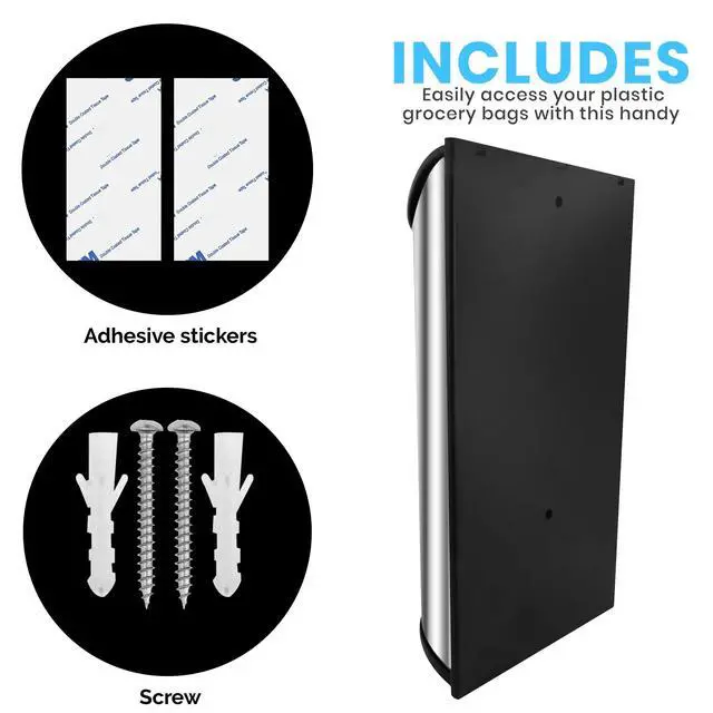 Alt view image 3 of 5 - Wall-Mounted Stainless Steel Grocery Bag Holder & Dispenser, Space-Saving Plastic Bag Holder for Kitchen, Pantry or Cabinet, Reusable Plastic Bag Organizer, Silver