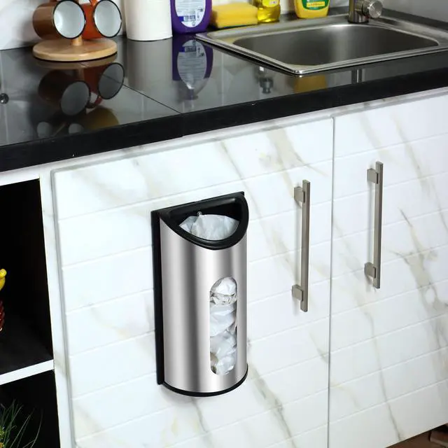 Alt view image 5 of 5 - Wall-Mounted Stainless Steel Grocery Bag Holder & Dispenser, Space-Saving Plastic Bag Holder for Kitchen, Pantry or Cabinet, Reusable Plastic Bag Organizer, Silver