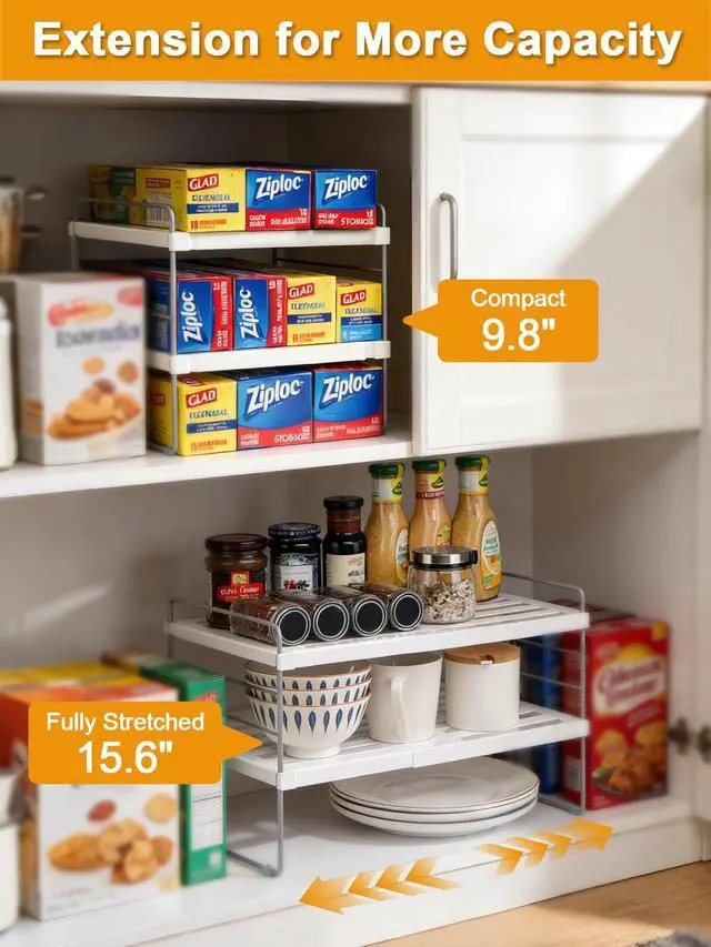 Alt view image 3 of 7 - Foil and Plastic Wrap Organizer, Expandable Kitchen Pantry Storage, Height Adjustable Cabinet Rack for Kitchen Organization, Aluminum Foil -3 Tier 9.8" to 15.6"L