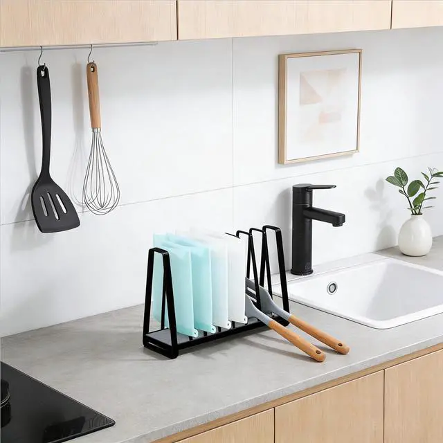Alt view image 5 of 7 - Reusable Bag Drying Rack - 9-Slot Plastic Bag Drying Rack with Diatomite Base(Keep the Countertop Dry), Black
