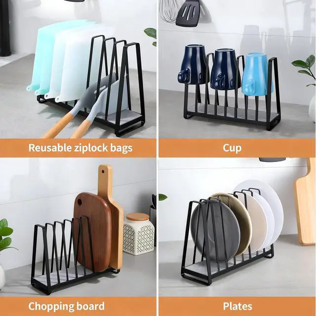 Alt view image 6 of 7 - Reusable Bag Drying Rack - 9-Slot Plastic Bag Drying Rack with Diatomite Base(Keep the Countertop Dry), Black