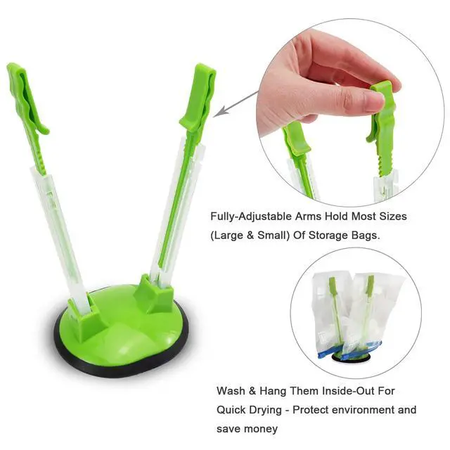 Alt view image 2 of 7 - Baggy Rack Hands-Free Clip Food Storage Freezer Baggy Holder,Bag Holder For Plastic Bags Stand/Pack of 2 Green